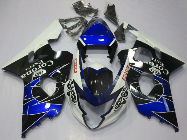 Billigste Suzuki GSXR 600 / GSXR 750 Motorrad Verkleidung 2004-2005 - Weiss Blau Schwarz Corona Motul