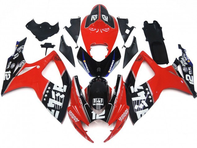 Billigste Suzuki GSXR 600 / GSXR 750 Motorrad Verkleidung 2006-2007 - Rot Glanzendes Schwarz Weiss