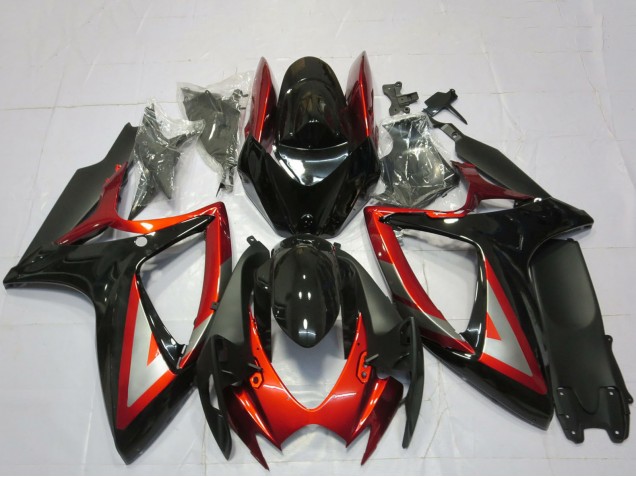 Billigste Suzuki GSXR 600 / GSXR 750 Motorrad Verkleidung 2006-2007 - Glanzendes Schwarz Rot Silber