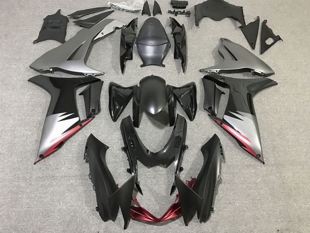Billigste Suzuki GSXR 600 / GSXR 750 Motorrad Verkleidung 2011-2024 - Grau Silber Glanzendes Schwarz