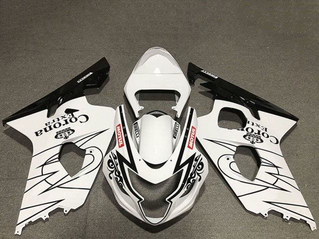 Billigste Suzuki GSXR 600 / GSXR 750 Motorrad Verkleidung 2004-2005 - Weiss Glanzendes Schwarz Corona Motul Stil