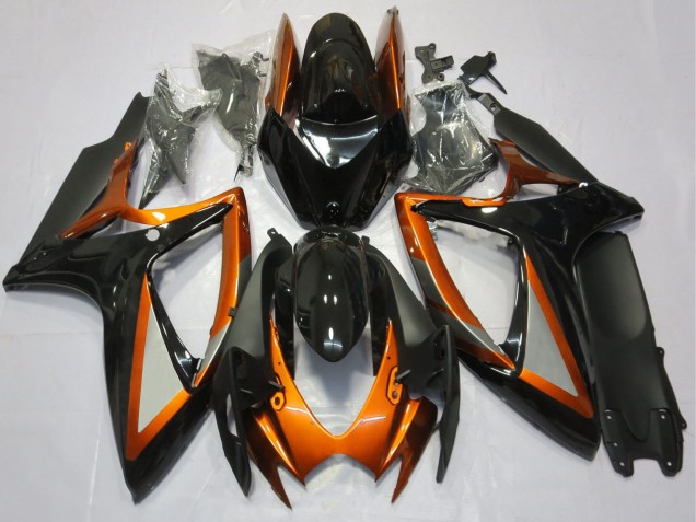 Billigste Suzuki GSXR 600 / GSXR 750 Motorrad Verkleidung 2006-2007 - Orange Glanzendes Schwarz Matt Schwarz