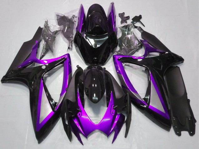 Billigste Suzuki GSXR 600 / GSXR 750 Motorrad Verkleidung 2006-2007 - Lila Glanzendes Schwarz Matt Schwarz