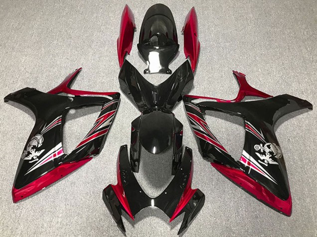 Billigste Suzuki GSXR 600 / GSXR 750 Motorrad Verkleidung 2006-2007 - Rot Glanzendes Schwarz