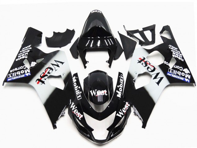 Billigste Suzuki GSXR 600 / GSXR 750 Motorrad Verkleidung 2004-2005 - Glanzendes Schwarz Weiss West OEM Stil