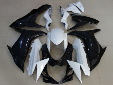 Billigste Suzuki GSXR 600 / GSXR 750 Motorrad Verkleidung 2011-2024 - Weiss Glanzendes Schwarz
