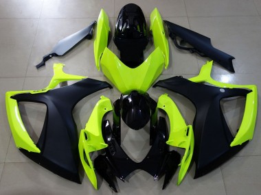 Billigste Suzuki GSXR 600 / GSXR 750 Motorrad Verkleidung 2006-2007 - Neon Gelb Glanzendes Schwarz Matt Schwarz