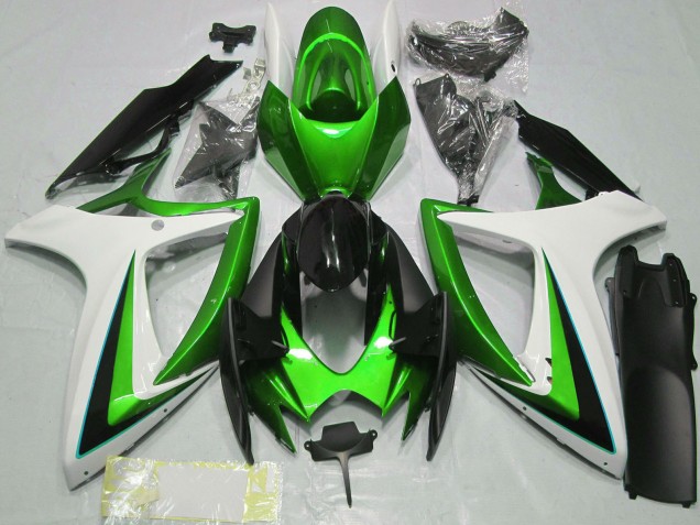 Billigste Suzuki GSXR 600 / GSXR 750 Motorrad Verkleidung 2006-2007 - Grun Weiss Glanzendes Schwarz