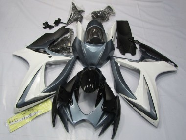 Billigste Suzuki GSXR 600 / GSXR 750 Motorrad Verkleidung 2006-2007 - Weiss Grau Glanzendes Schwarz