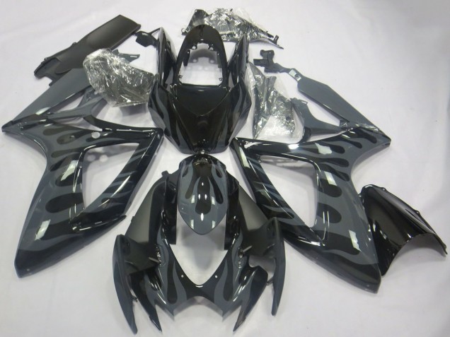 Billigste Suzuki GSXR 600 / GSXR 750 Motorrad Verkleidung 2006-2007 - Grau Schwarz Flamme