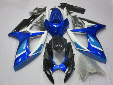 Billigste Suzuki GSXR 600 / GSXR 750 Motorrad Verkleidung 2006-2007 - Weiss Blau Glanzendes Schwarz