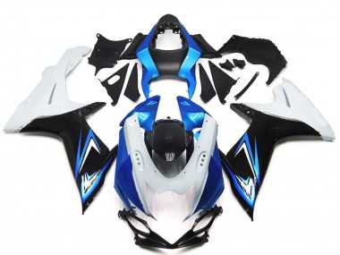Billigste Suzuki GSXR 600 / GSXR 750 Motorrad Verkleidung 2011-2024 - Weiss Hellblau Glanzendes Schwarz