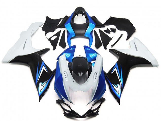 Billigste Suzuki GSXR 600 / GSXR 750 Motorrad Verkleidung 2011-2024 - Weiss Hellblau Glanzendes Schwarz
