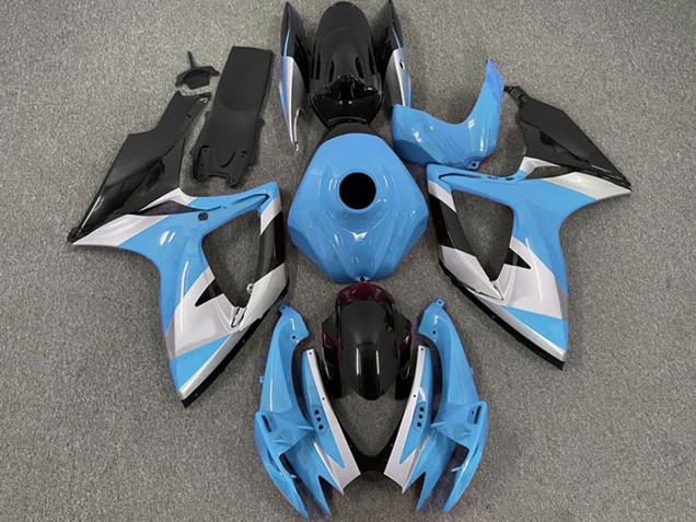 Billigste Suzuki GSXR 600 / GSXR 750 Motorrad Verkleidung 2006-2007 - Hellblau Weiss Glanzendes Schwarz