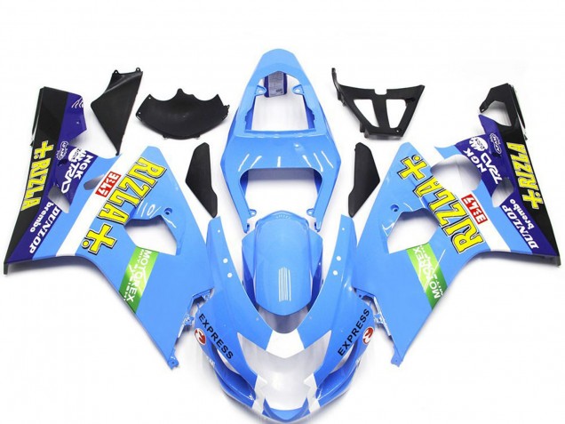 Billigste Suzuki GSXR 600 / GSXR 750 Motorrad Verkleidung 2004-2005 - Hellblau Grun Gelb Rizla Stil