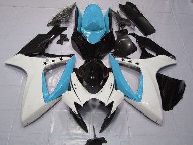Billigste Suzuki GSXR 600 / GSXR 750 Motorrad Verkleidung 2006-2007 - Hellblau Weiss Glanzendes Schwarz Stern