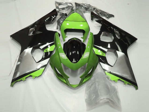 Billigste Suzuki GSXR 600 / GSXR 750 Motorrad Verkleidung 2004-2005 - Grun Silber Glanzendes Schwarz