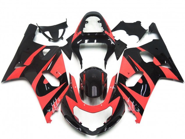 Billigste Suzuki GSXR 600 / GSXR 750 Motorrad Verkleidung 2001-2003 - Hellrot Glanzendes Schwarz OEM Stil