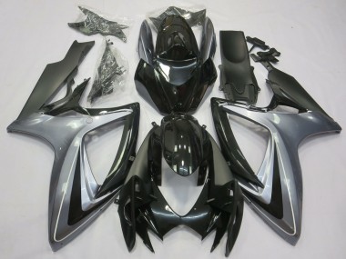 Billigste Suzuki GSXR 600 / GSXR 750 Motorrad Verkleidung 2006-2007 - Silber Glanzendes Schwarz Matt Schwarz