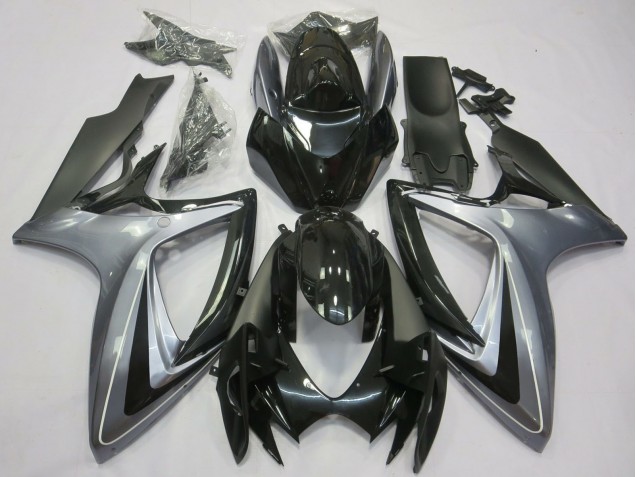 Billigste Suzuki GSXR 600 / GSXR 750 Motorrad Verkleidung 2006-2007 - Silber Glanzendes Schwarz Matt Schwarz