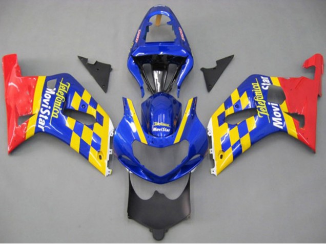 Billigste Suzuki GSXR 600 / GSXR 750 Motorrad Verkleidung 2001-2003 - Blau Gelb Rot Telefumica MoviStar