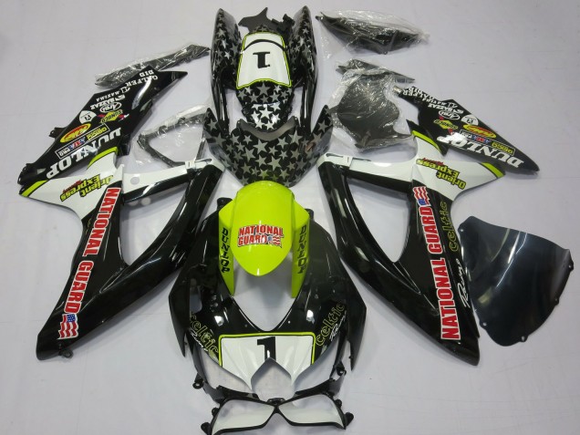 Billigste Suzuki GSXR 600 / GSXR 750 Motorrad Verkleidung 2008-2010 - Weiss Gelb Rot Schwarz National Guard