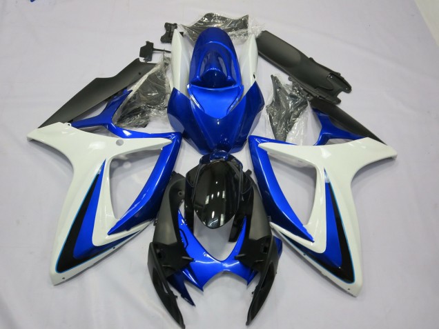 Billigste Suzuki GSXR 600 / GSXR 750 Motorrad Verkleidung 2006-2007 - Weiss Blau Glanzendes Schwarz OEM Stil