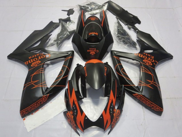Billigste Suzuki GSXR 600 / GSXR 750 Motorrad Verkleidung 2006-2007 - Matt Schwarz Orange Corona Extra Alstare Motul