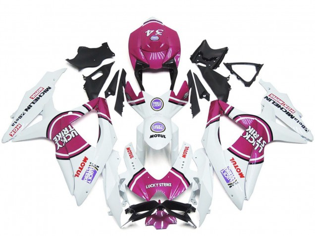 Billigste Suzuki GSXR 600 / GSXR 750 Motorrad Verkleidung 2008-2010 - Weiss Rosa Motul Lucky Strike 34
