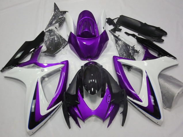 Billigste Suzuki GSXR 600 / GSXR 750 Motorrad Verkleidung 2006-2007 - Lila Weiss Glanzendes Schwarz