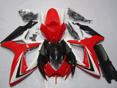Billigste Suzuki GSXR 600 / GSXR 750 Motorrad Verkleidung 2006-2007 - Weiss Rot Glanzendes Schwarz Streifen