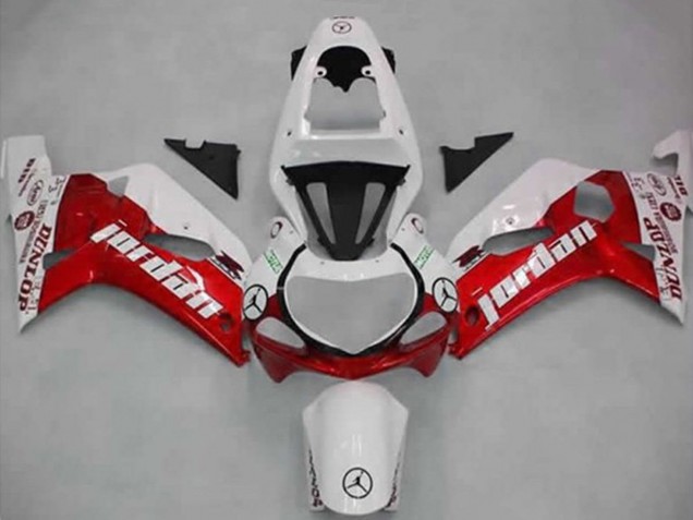 Billigste Suzuki GSXR 600 / GSXR 750 Motorrad Verkleidung 2001-2003 - Weiss Rot Jordan Dunlop