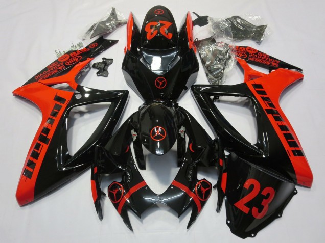 Billigste Suzuki GSXR 600 / GSXR 750 Motorrad Verkleidung 2006-2007 - Rot Glanzendes Schwarz Jordan 23
