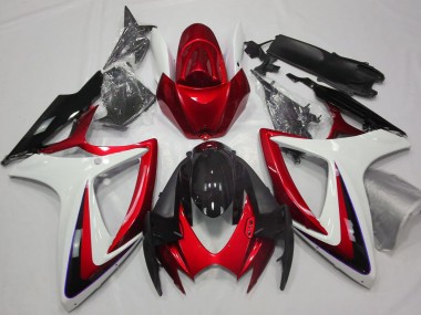 Billigste Suzuki GSXR 600 / GSXR 750 Motorrad Verkleidung 2006-2007 - Weiss Rot Glanzendes Schwarz