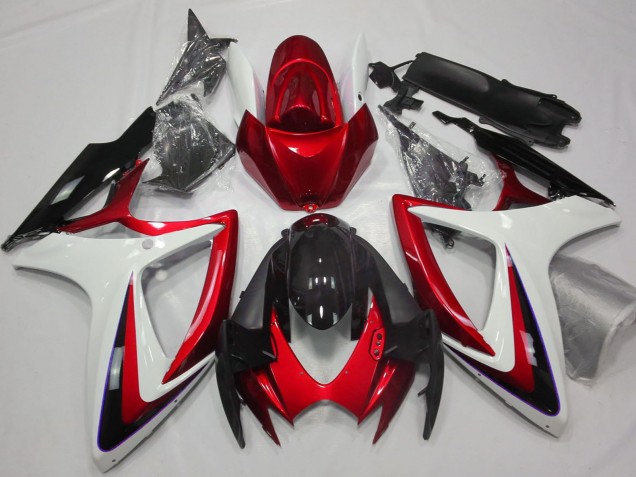Billigste Suzuki GSXR 600 / GSXR 750 Motorrad Verkleidung 2006-2007 - Weiss Rot Glanzendes Schwarz
