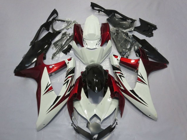 Billigste Suzuki GSXR 600 / GSXR 750 Motorrad Verkleidung 2008-2010 - Weiss Rot Glanzendes Schwarz