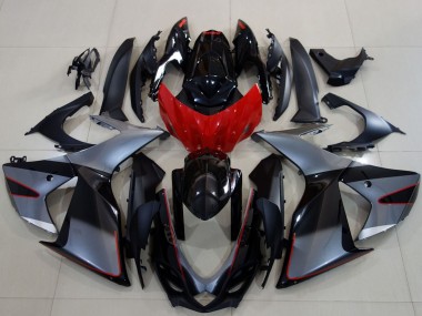 Billigste Suzuki GSXR 600 / GSXR 750 Motorrad Verkleidung 2011-2024 - Grau Rot Glanzendes Schwarz