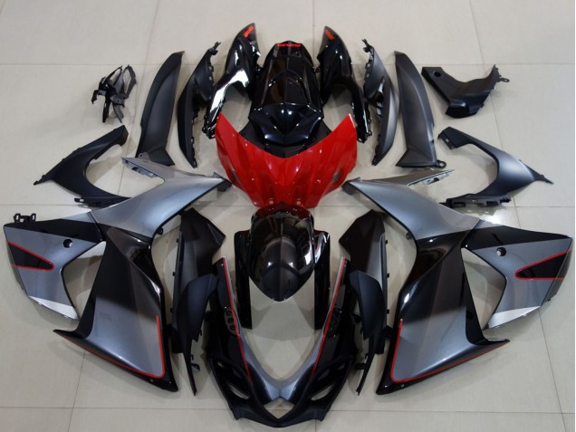 Billigste Suzuki GSXR 600 / GSXR 750 Motorrad Verkleidung 2011-2024 - Grau Rot Glanzendes Schwarz