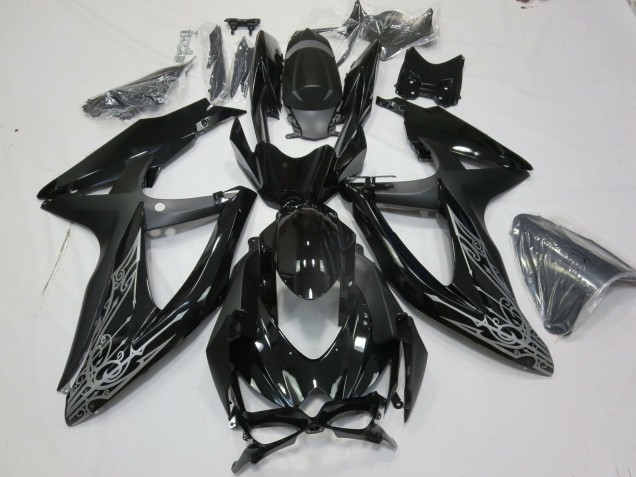Billigste Suzuki GSXR 600 / GSXR 750 Motorrad Verkleidung 2008-2010 - Glanzendes Schwarz Silber