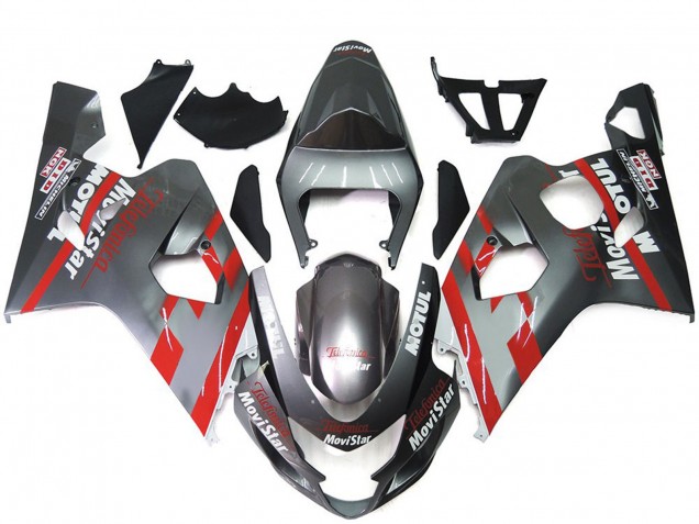 Billigste Suzuki GSXR 600 / GSXR 750 Motorrad Verkleidung 2004-2005 - Silber Rot MoviStar