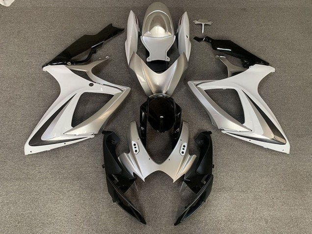 Billigste Suzuki GSXR 600 / GSXR 750 Motorrad Verkleidung 2006-2007 - Silber Weiss Glanzendes Schwarz OEM Stil
