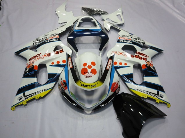 Billigste Suzuki GSXR 600 / GSXR 750 Motorrad Verkleidung 2001-2003 - Weiss Blau Rot Gelb Spots