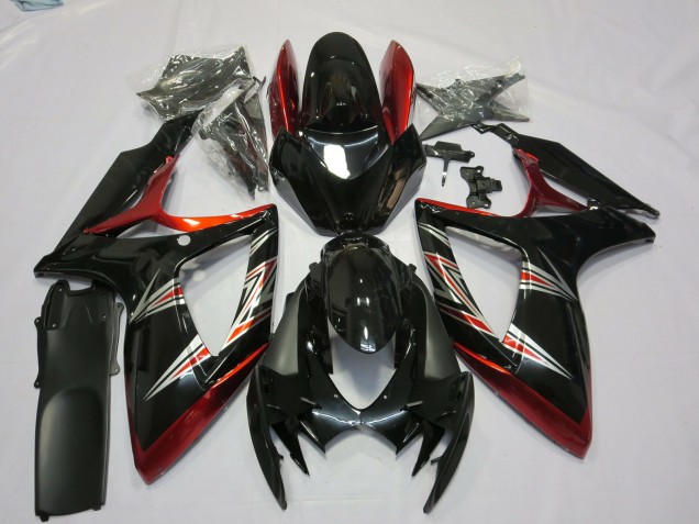 Billigste Suzuki GSXR 600 / GSXR 750 Motorrad Verkleidung 2006-2007 - Rot Glanzendes Schwarz