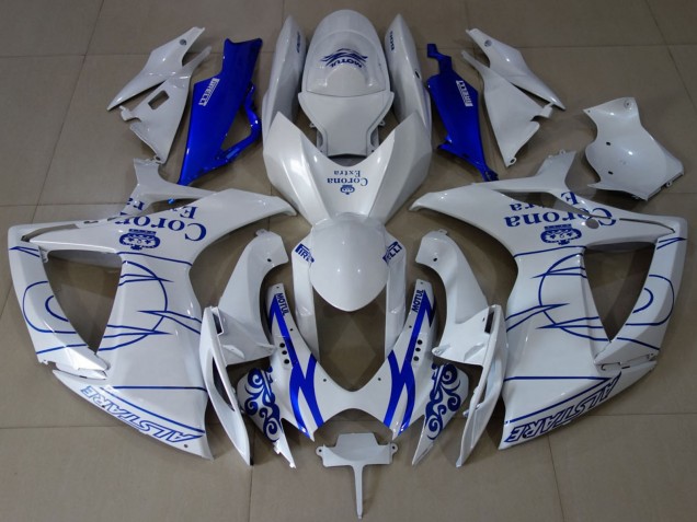 Billigste Suzuki GSXR 600 / GSXR 750 Motorrad Verkleidung 2006-2007 - Weiss Blau Corona Alstare