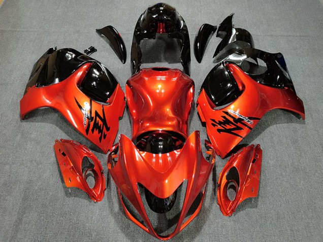 Billigste Suzuki GSXR 1300 Motorrad Verkleidung 2008-2020 - Bonbon Orange Glanzendes Schwarz