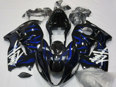 Billigste Suzuki GSXR 1300 Motorrad Verkleidung 1996-2007 - Glanzendes Schwarz Blau Flamme