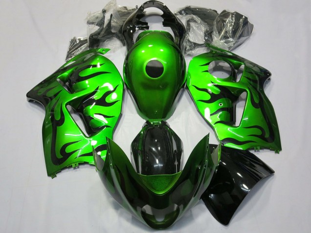 Billigste Suzuki GSXR 1300 Motorrad Verkleidung 1996-2007 - Grun Schwarz Flamme