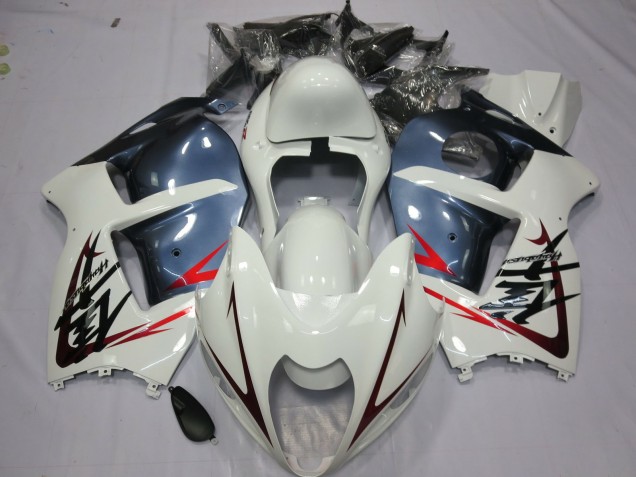 Billigste Suzuki GSXR 1300 Motorrad Verkleidung 1996-2007 - Weiss und Dusty Blau