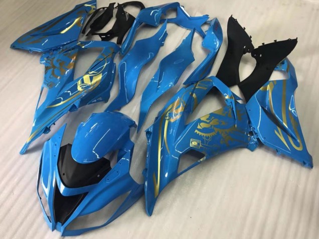 Billigste Kawasaki ZX10R Motorrad Verkleidung 2016-2020 - Blau Gold
