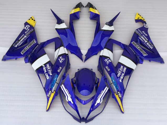 Billigste Kawasaki ZX6R Motorrad Verkleidung 2013-2018 - Blau Weiss Gelb Trick Star Bridgestone